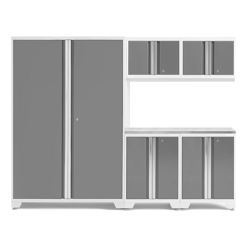 NewAge Products Bold Platinum 6-Piece RTA Garage Cabinet System with Stainless Steel Worktop