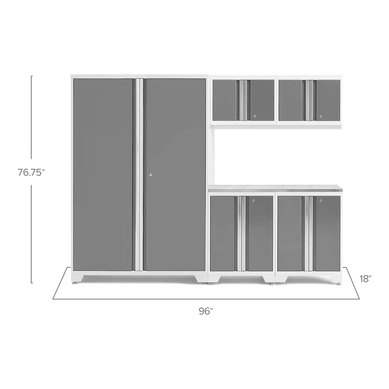 NewAge Products Bold Platinum 6-Piece RTA Garage Cabinet System with Stainless Steel Worktop