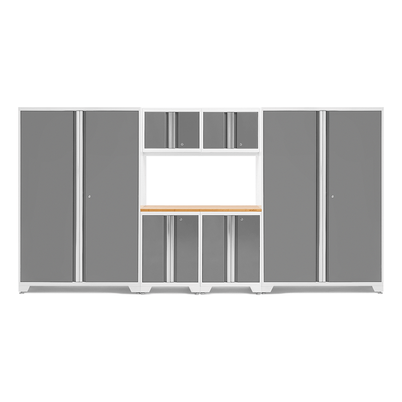 NewAge Products Bold Platinum 7-Piece RTA Garage Cabinetry Set with Bamboo Worktop