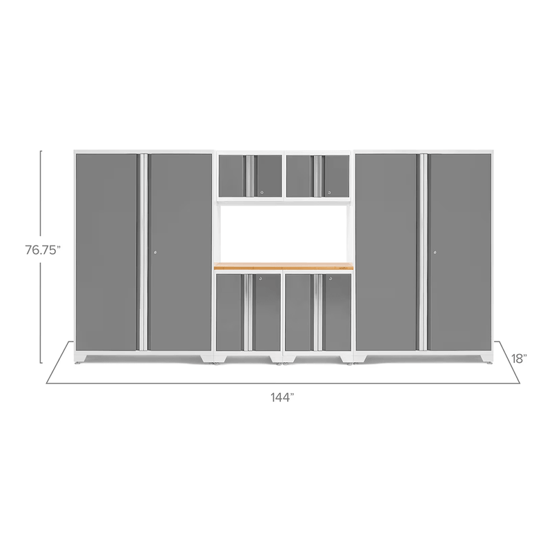 NewAge Products Bold Platinum 7-Piece RTA Garage Cabinetry Set with Bamboo Worktop