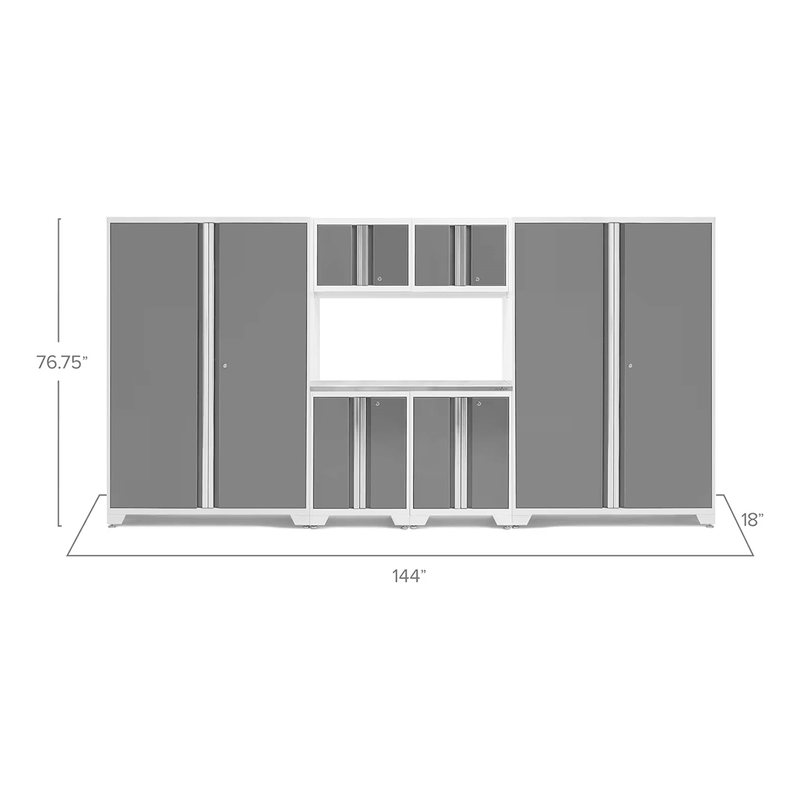 NewAge Products Bold Platinum 7-Piece RTA Garage Cabinetry Set with Stainless Steel Worktop