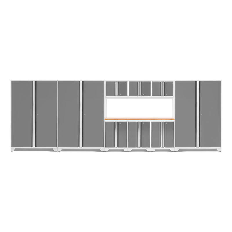 NewAge Products Bold Platinum 10-Piece RTA Garage Cabinetry System with Bamboo Worktop