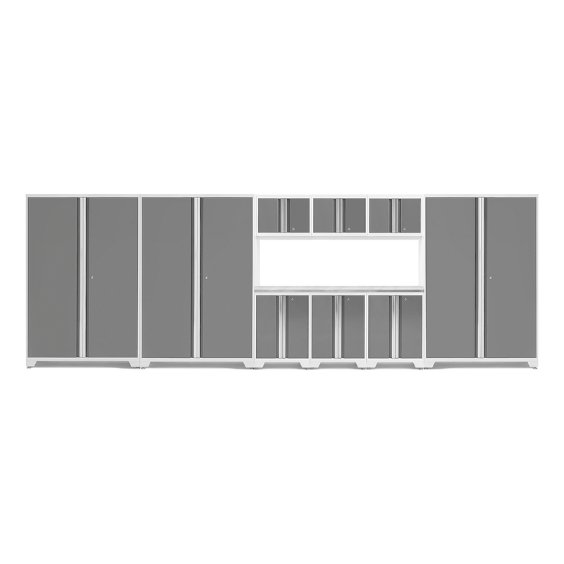 NewAge Products Bold Platinum 10-Piece RTA Garage Cabinetry System with Stainless Steel Worktop