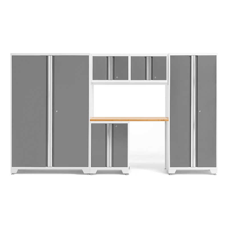 NewAge Products Bold Platinum 6-Piece RTA Garage Cabinetry Set with Bamboo Worktop