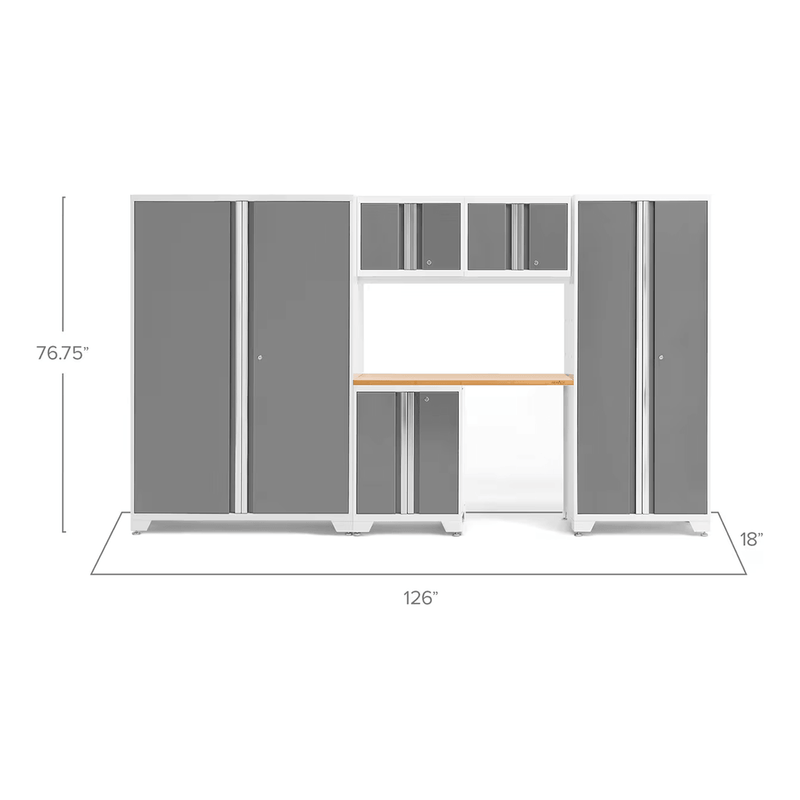 NewAge Products Bold Platinum 6-Piece RTA Garage Cabinetry Set with Bamboo Worktop