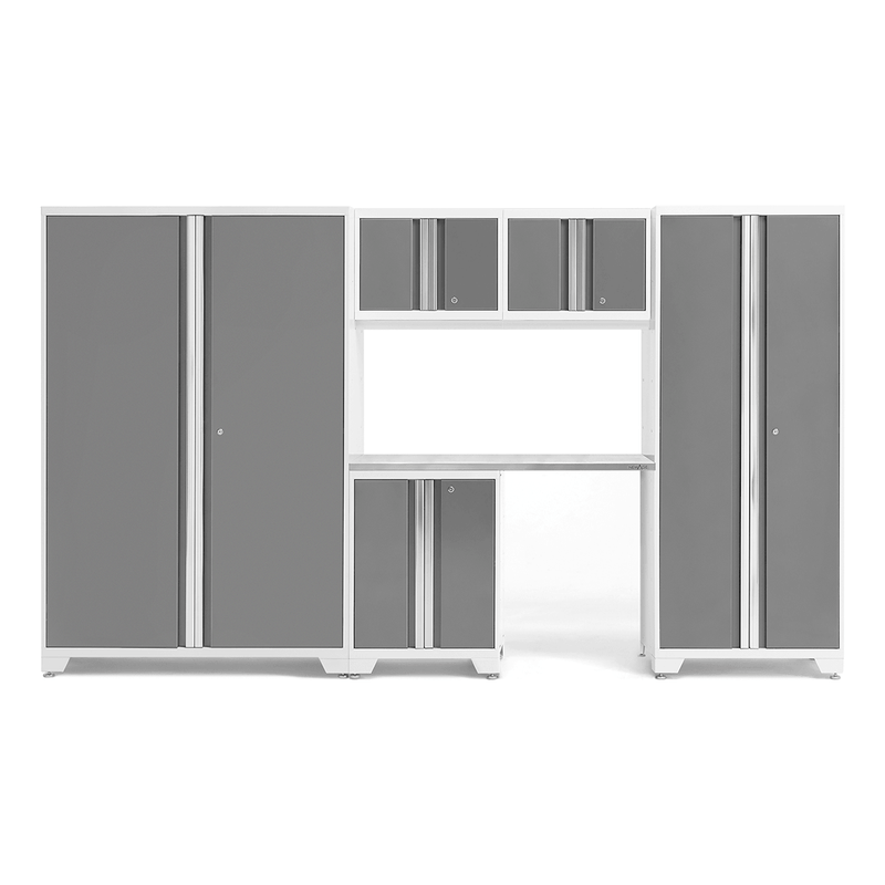 NewAge Products Bold Platinum 6-Piece RTA Garage Cabinet System with Stainless Steel Worktop