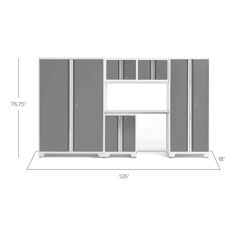 NewAge Products Bold Platinum 6-Piece RTA Garage Cabinet System with Stainless Steel Worktop