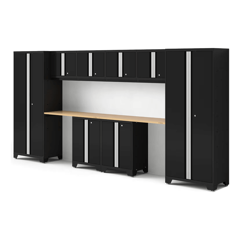 NewAge Products Bold Black 10-Piece Garage Cabinet System with Bamboo Worktops