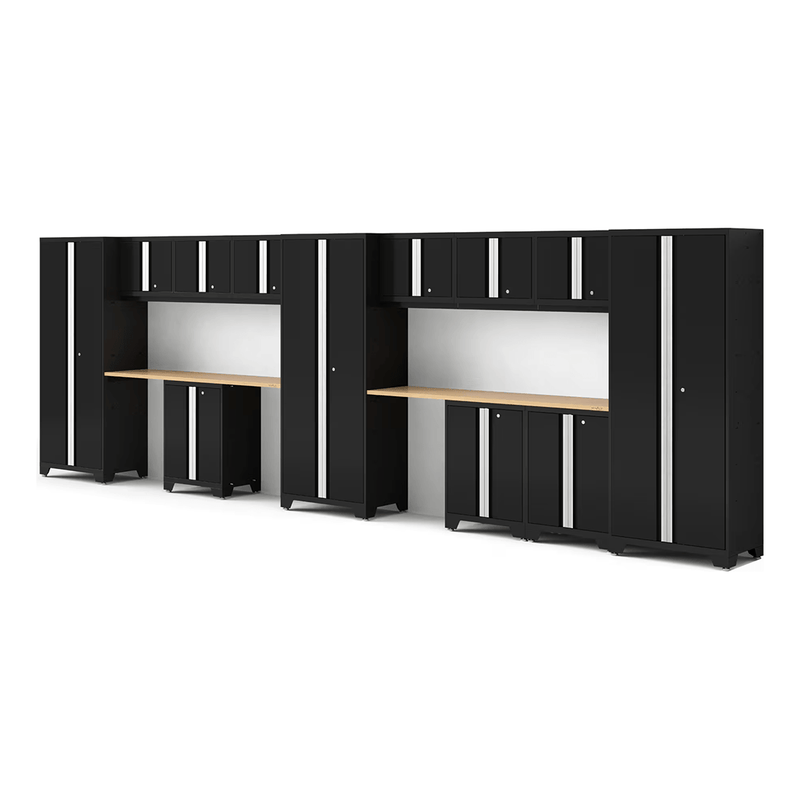 NewAge Products Bold Black 14-Piece Garage Cabinet Set with Bamboo Worktops