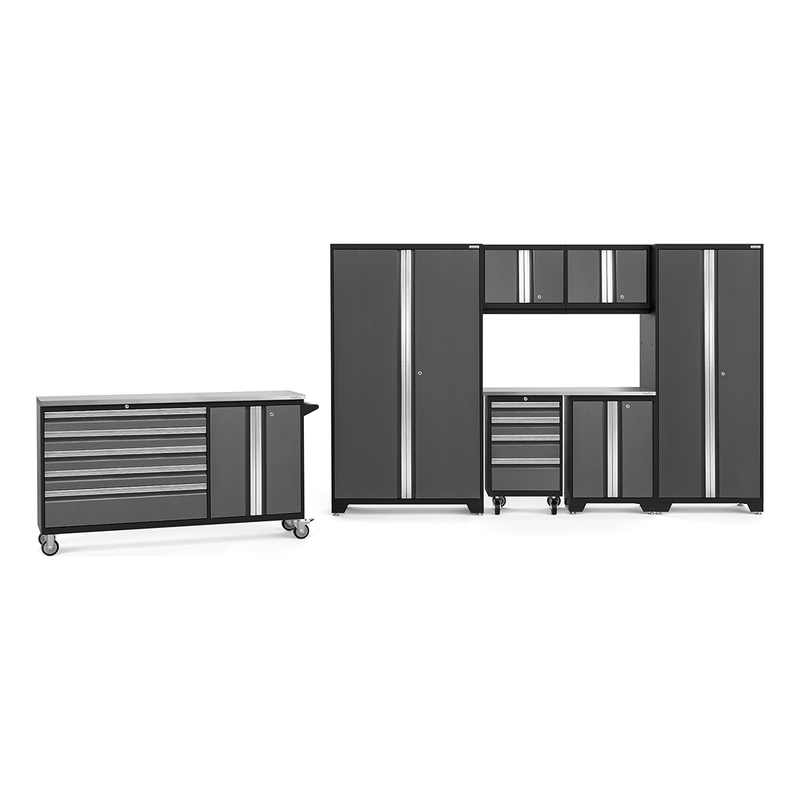 NewAge Products Bold Grey 9-Piece Garage Storage Cabinet System with Stainless Steel Worktop
