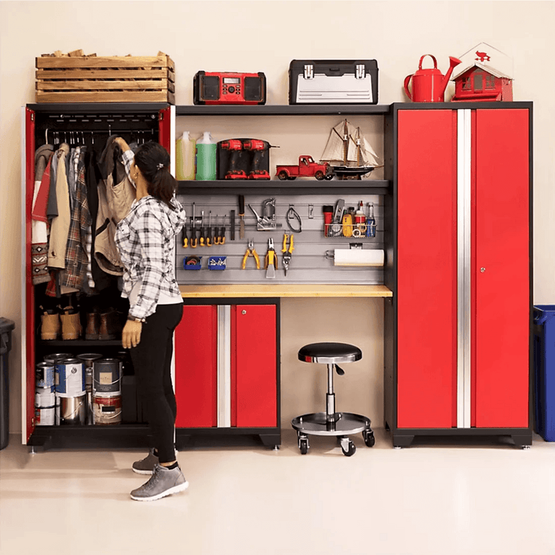 NewAge Products Bold Red 8-Piece Garage Cabinet Set with Bamboo Worktop