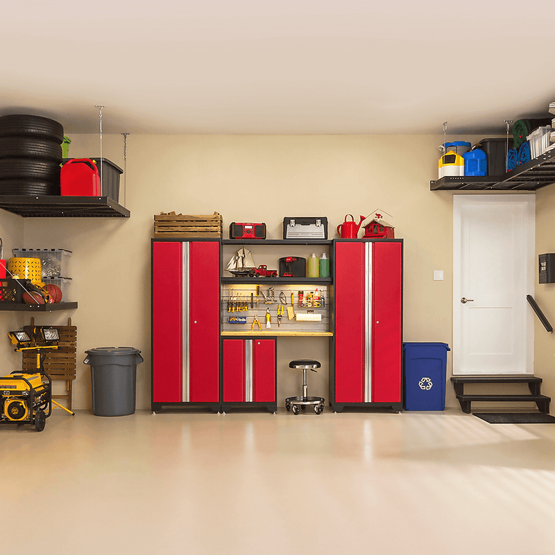 NewAge Products Bold Red 8-Piece Garage Cabinet Set with Bamboo Worktop