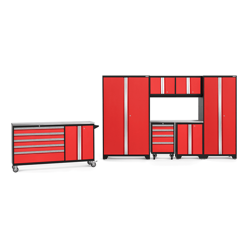 NewAge Products Bold Red 9-Piece Garage Storage Cabinet System with Stainless Steel Worktop