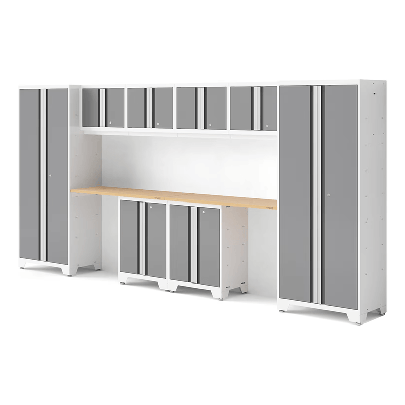 NewAge Products Bold Platinum 10-Piece Garage Cabinet System with Bamboo Worktops