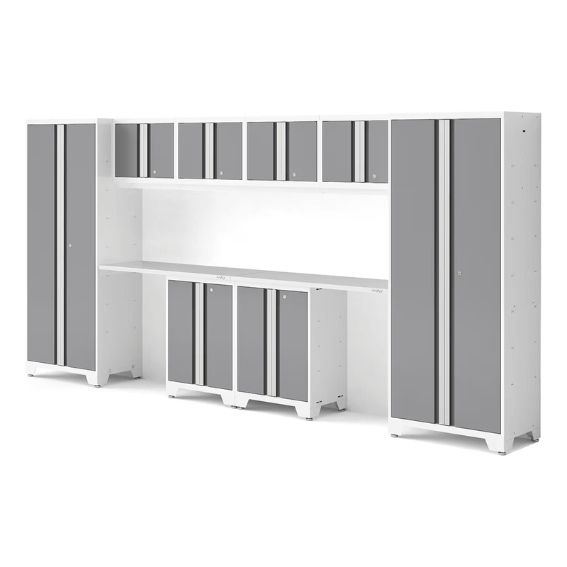 NewAge Products Bold Platinum 10-Piece Garage Cabinet System with Stainless Steel Worktops