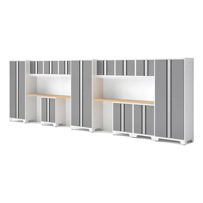 NewAge Products Bold Platinum 14-Piece Garage Cabinet Set with Bamboo Worktops