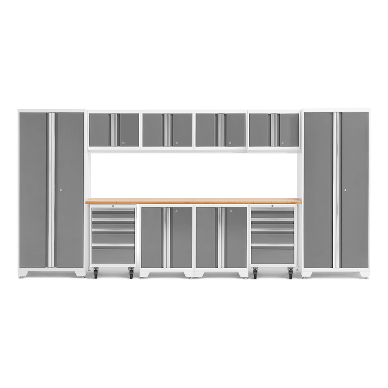 NewAge Products Bold Platinum 12-Piece Garage Cabinet System with Bamboo Worktops