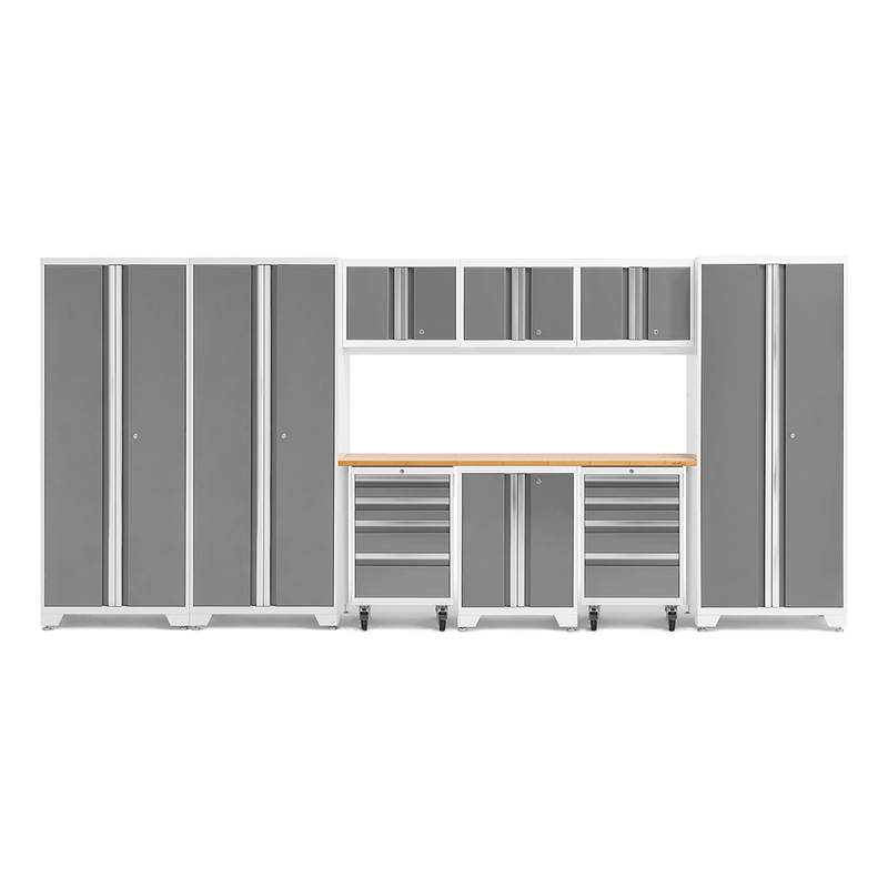 NewAge Products Bold Platinum 10-Piece Garage Cabinet System with Bamboo Worktop