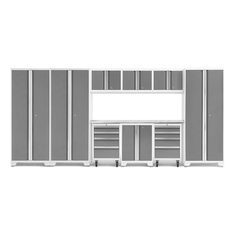 NewAge Products Bold Platinum 10-Piece Garage Cabinet System with Stainless Steel Worktop