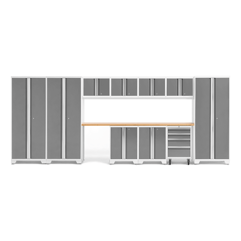NewAge Products Bold Platinum 12-Piece Garage Cabinet Set with Bamboo Worktops
