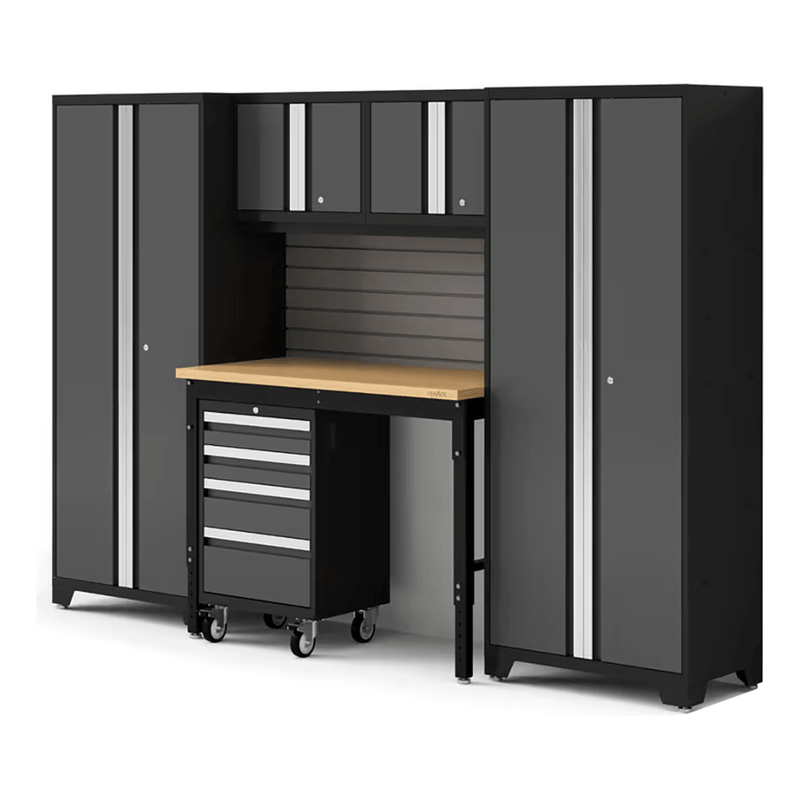 NewAge Products Bold Grey 6-Piece RTA Garage Cabinet Set with Bamboo Worktop