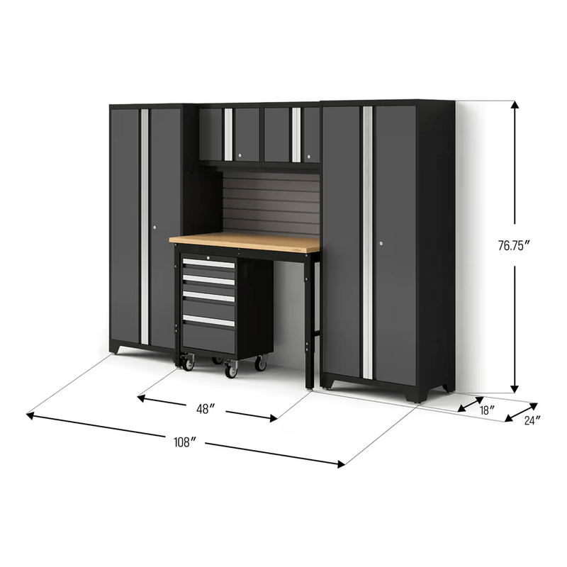 NewAge Products Bold Grey 6-Piece RTA Garage Cabinet Set with Bamboo Worktop