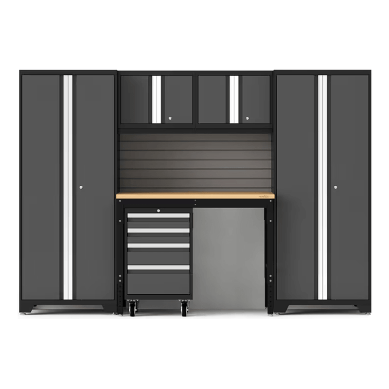 NewAge Products Bold Grey 6-Piece RTA Garage Cabinet Set with Bamboo Worktop