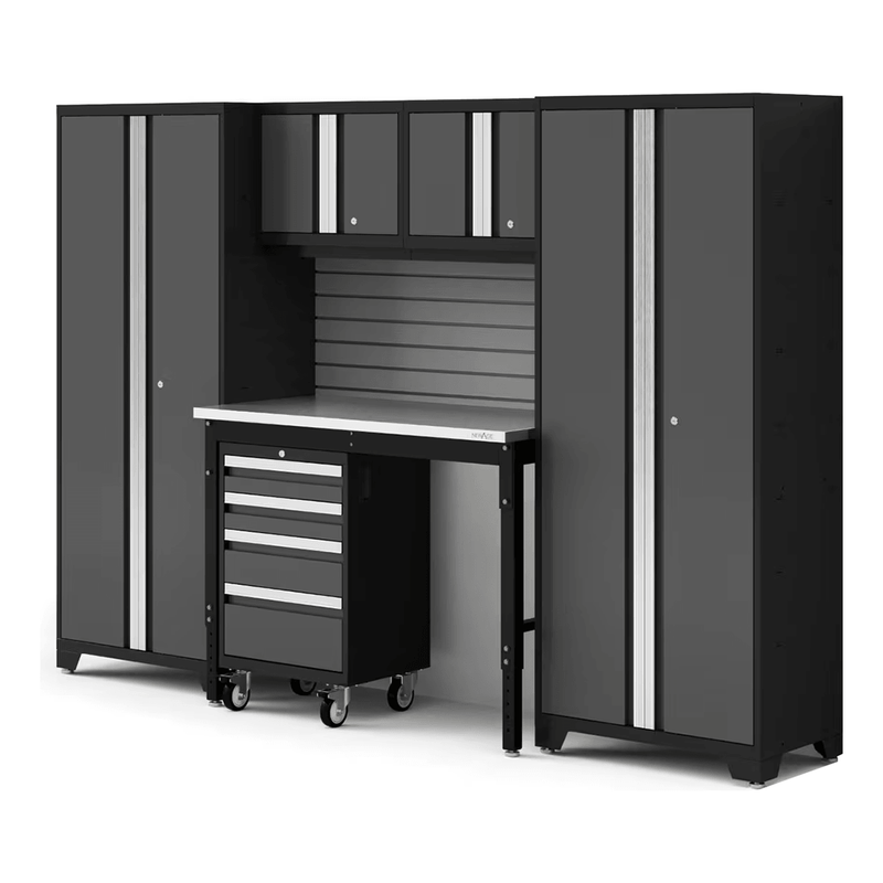 NewAge Products Bold Grey 6-Piece RTA Garage Cabinet Set with Stainless Steel Worktop