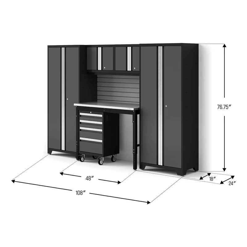 NewAge Products Bold Grey 6-Piece RTA Garage Cabinet Set with Stainless Steel Worktop