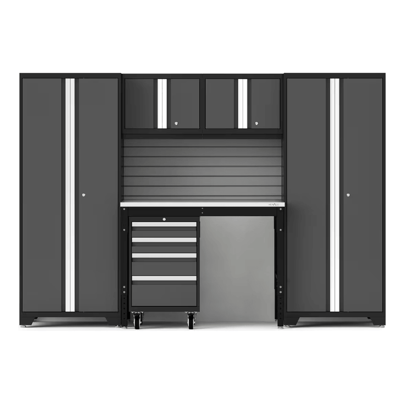 NewAge Products Bold Grey 6-Piece RTA Garage Cabinet Set with Stainless Steel Worktop