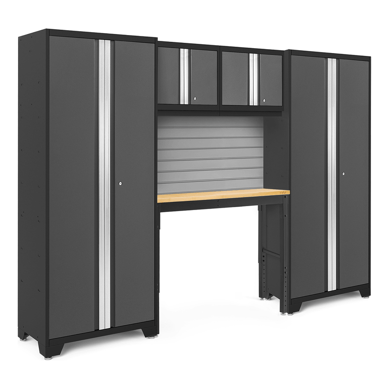 NewAge Products Bold Grey 5-Piece RTA Garage Cabinet Set with Bamboo Worktop