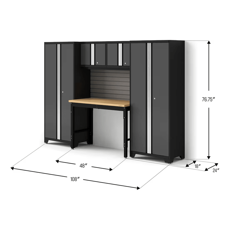 NewAge Products Bold Grey 5-Piece RTA Garage Cabinet Set with Bamboo Worktop