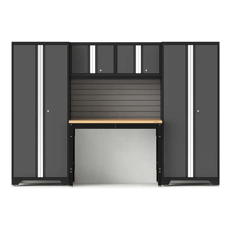NewAge Products Bold Grey 5-Piece RTA Garage Cabinet Set with Bamboo Worktop