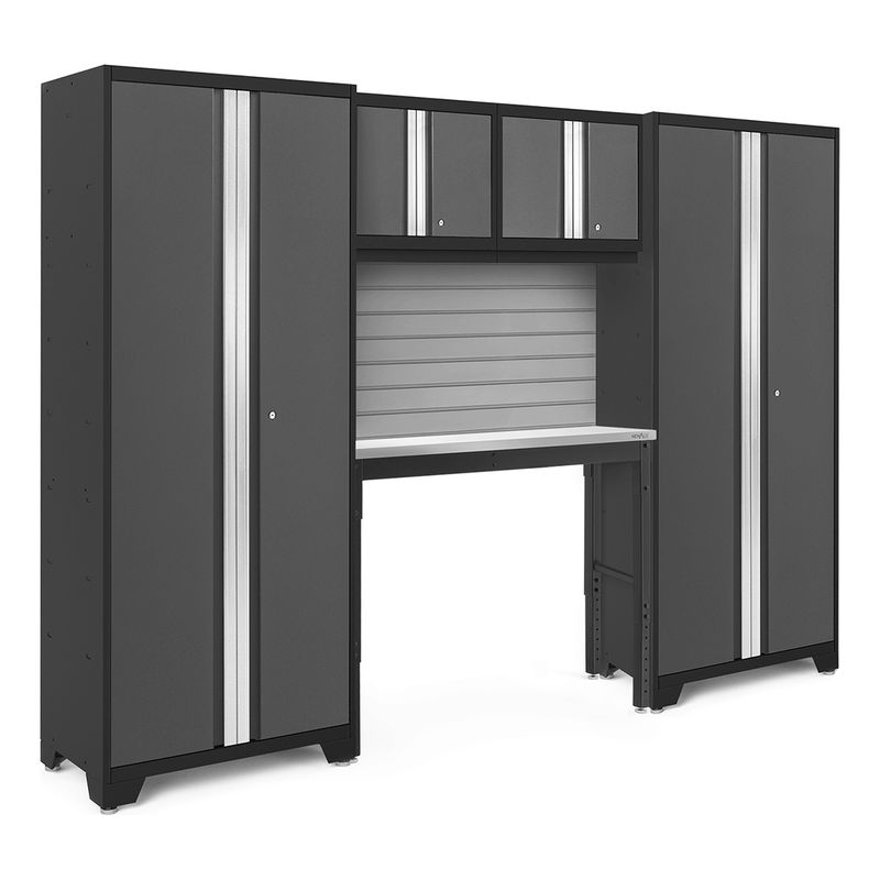 NewAge Products Bold Grey 5-Piece RTA Garage Cabinet Set with Stainless Steel Worktop