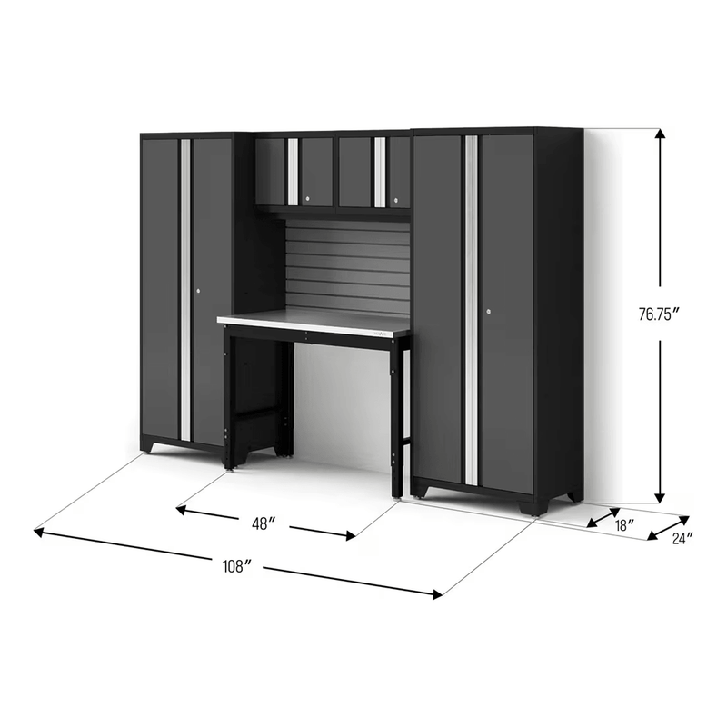 NewAge Products Bold Grey 5-Piece RTA Garage Cabinet Set with Stainless Steel Worktop