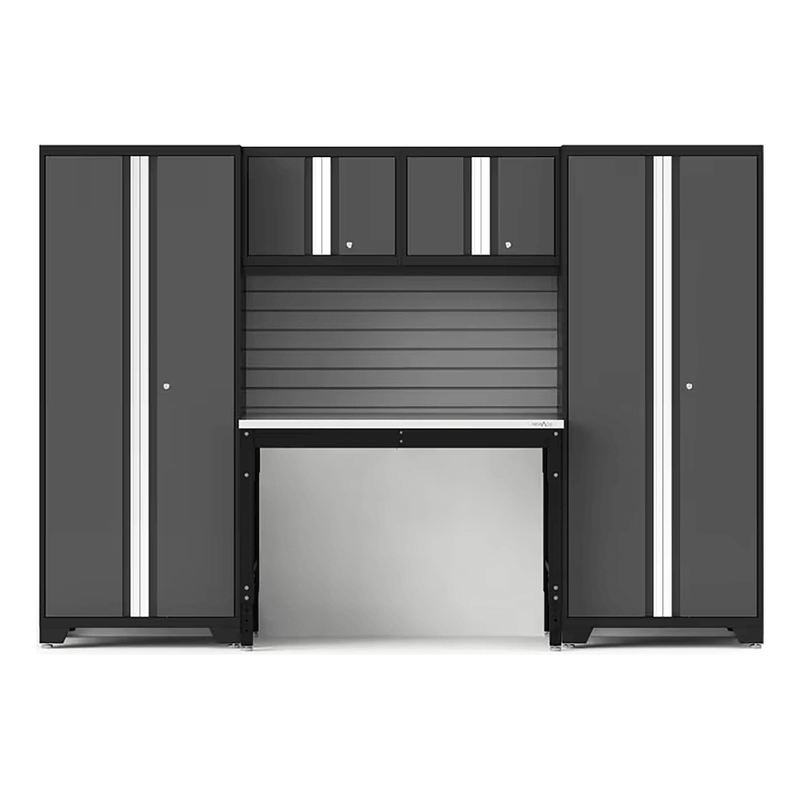 NewAge Products Bold Grey 5-Piece RTA Garage Cabinet Set with Stainless Steel Worktop