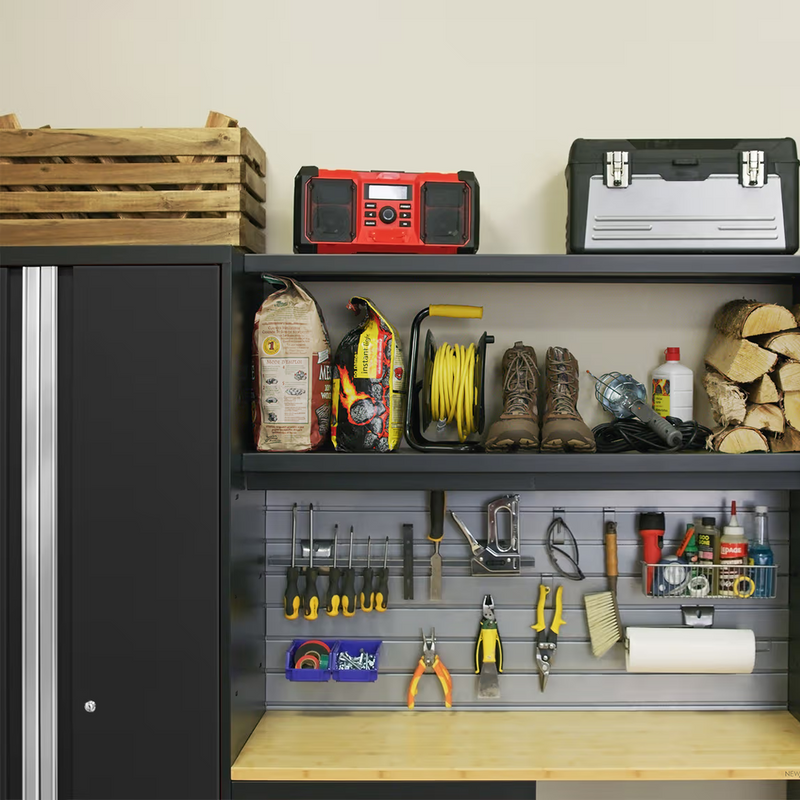 NewAge Products Bold Black 7-Piece Garage Cabinet System with Bamboo Worktop