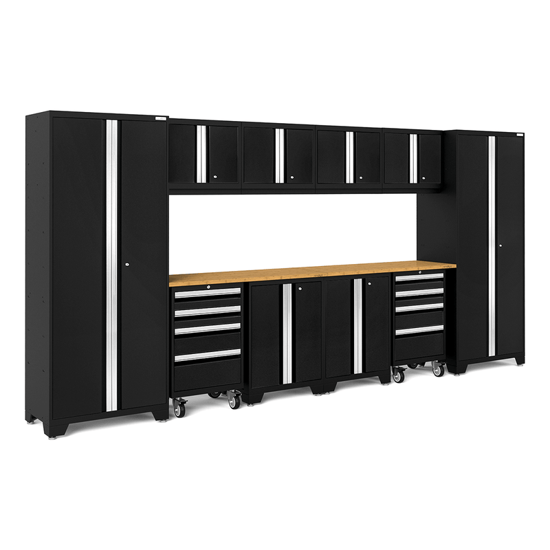 NewAge Products Bold Black 12-Piece Garage Cabinet System with Bamboo Worktops