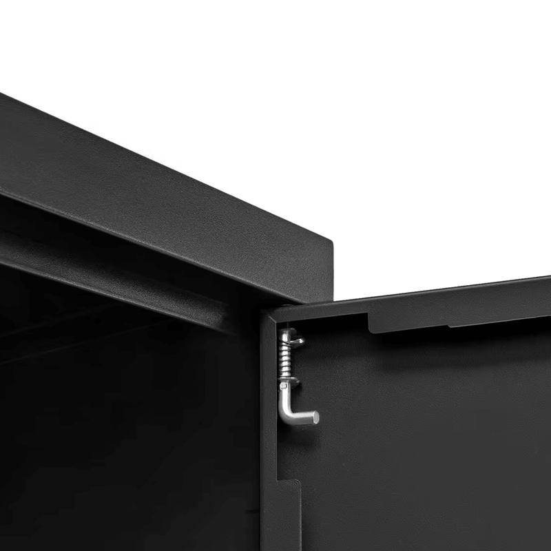 NewAge Products Bold Black 10-Piece Garage Cabinet Set with Bamboo Worktop, LED Lights and Steel Slatwall Backsplash