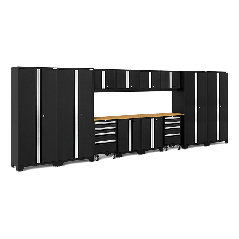 NewAge Products Bold Black 14-Piece Garage Cabinet System with Bamboo Worktops