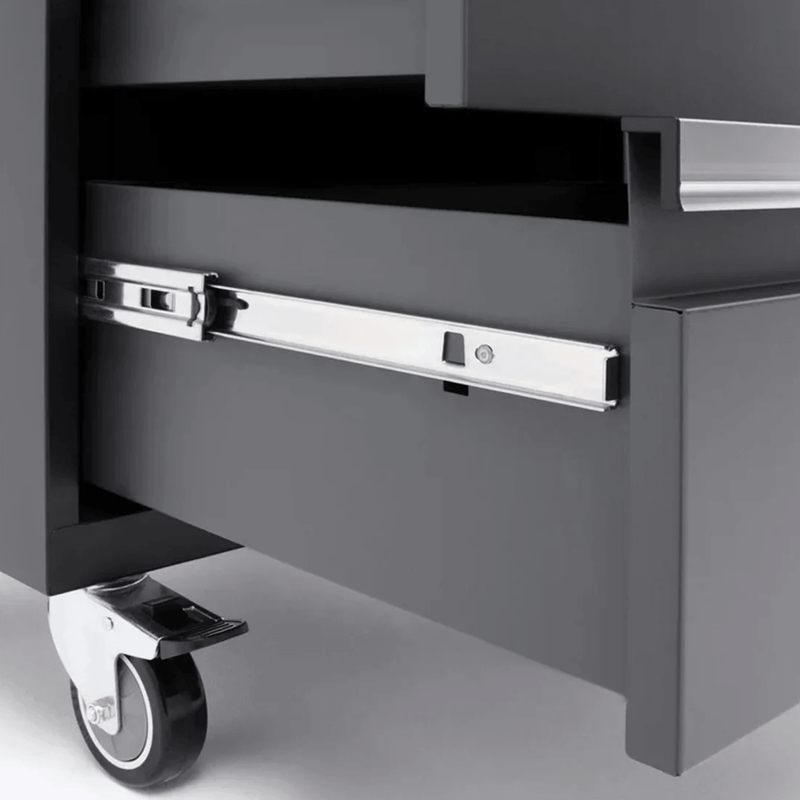 NewAge Products Bold Black 14-Piece Garage Cabinet System with Stainless Steel Worktops and Steel Slatwall Backsplash