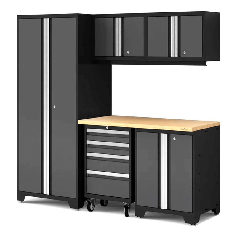 NewAge Products Bold XL Grey 6-Piece Garage Cabinet System with Bamboo Worktop
