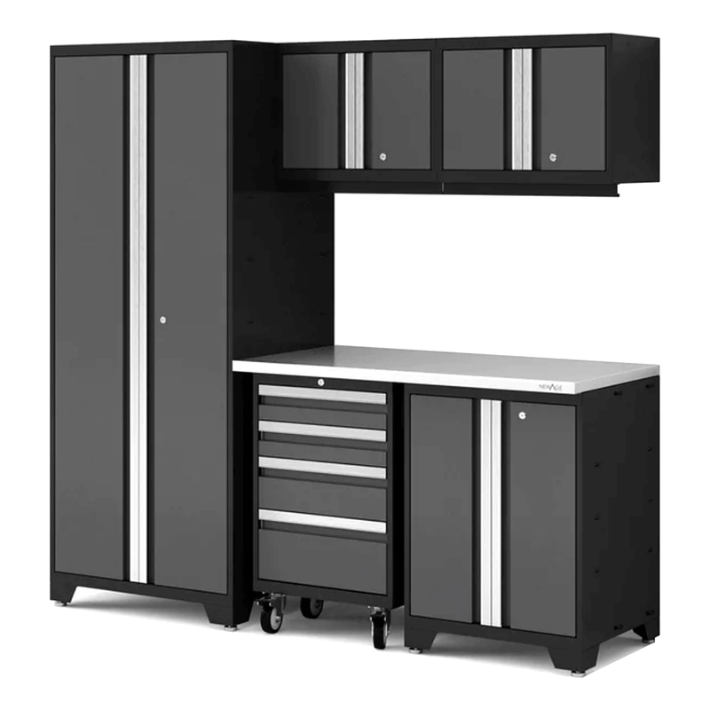 NewAge Products Bold XL Grey 6-Piece Garage Cabinet System with Stainless Steel Worktop