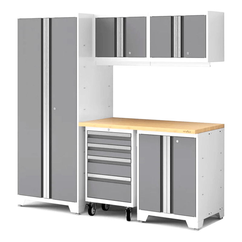 NewAge Products Bold XL Platinum 6-Piece Garage Cabinet System with Bamboo Worktop