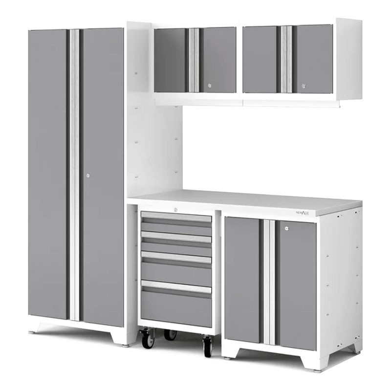NewAge Products Bold XL Platinum 6-Piece Garage Cabinet System with Stainless Steel Worktop