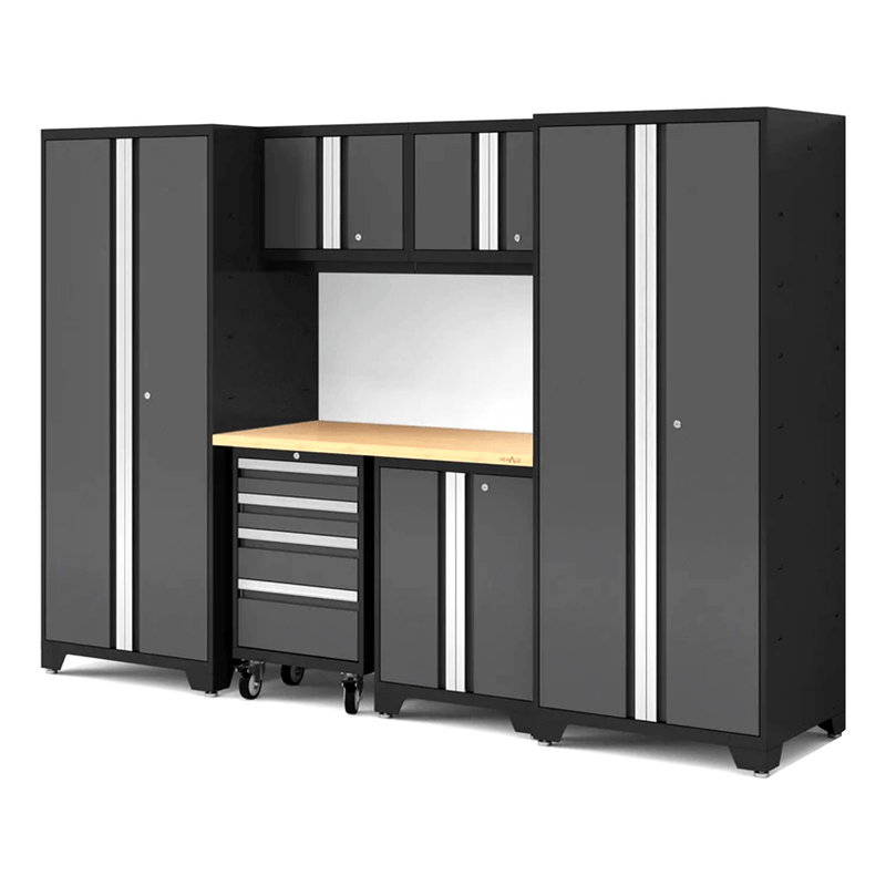 NewAge Products Bold XL Grey 7-Piece Garage Cabinet System with Bamboo Worktop