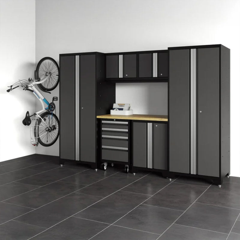 NewAge Products Bold XL Grey 7-Piece Garage Cabinet System with Stainless Steel Worktop