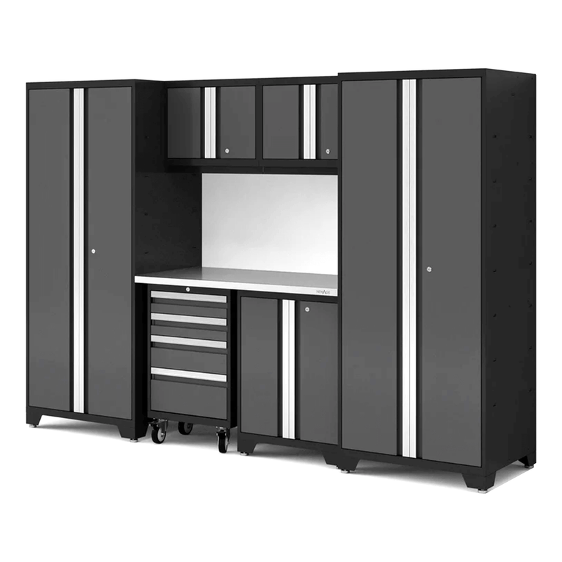 NewAge Products Bold XL Grey 7-Piece Garage Cabinet System with Stainless Steel Worktop