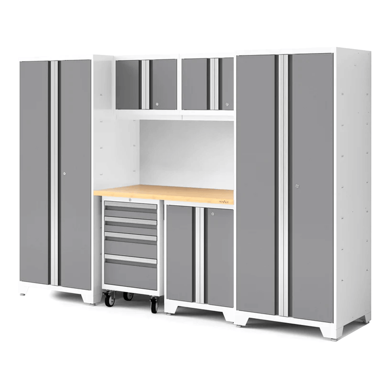 NewAge Products Bold XL Platinum 7-Piece Garage Cabinet System with Bamboo Worktop