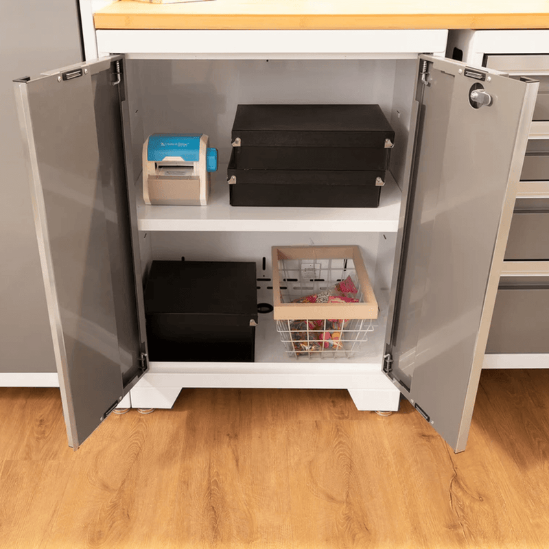 NewAge Products Bold XL Platinum 14-Piece Garage Cabinet System with Stainless Steel Worktop